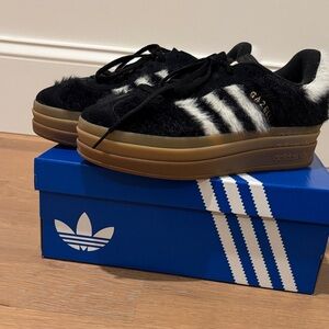 Adidas  Black and White faux  furry  Gazelle Sneakers
